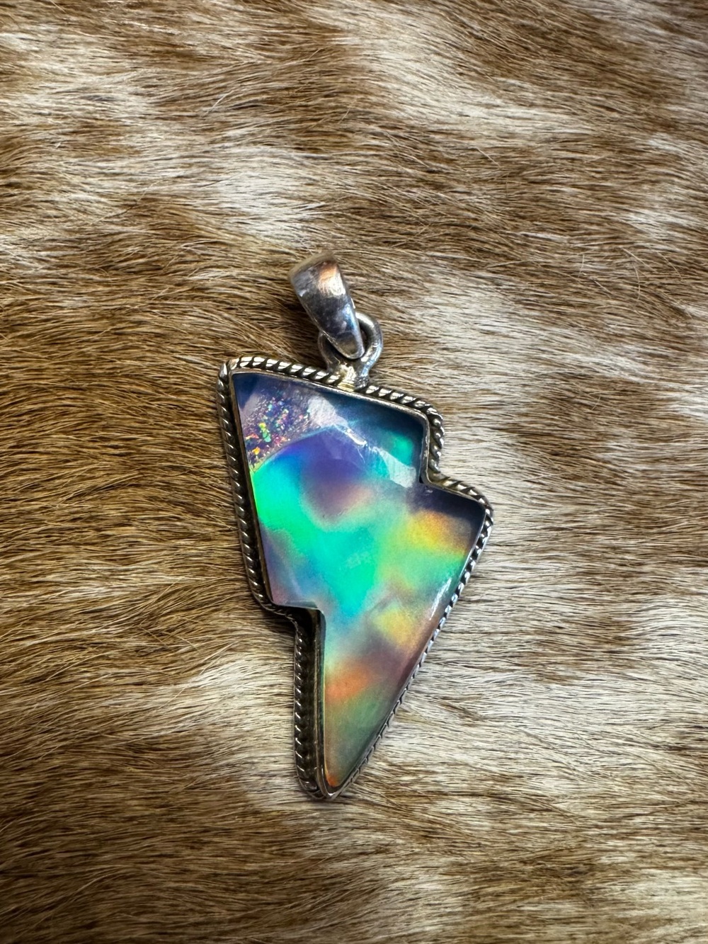 Iridescent Lightning-Shaped Opal Sterling Pendant - Picture 5 of 7